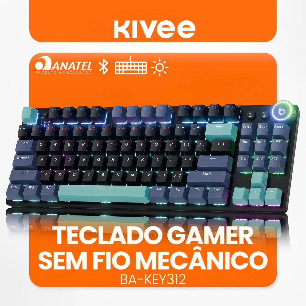Kivee X Basike Teclado Mecânico Gamer Triplo Modo RGB Bluetooth 2.4G