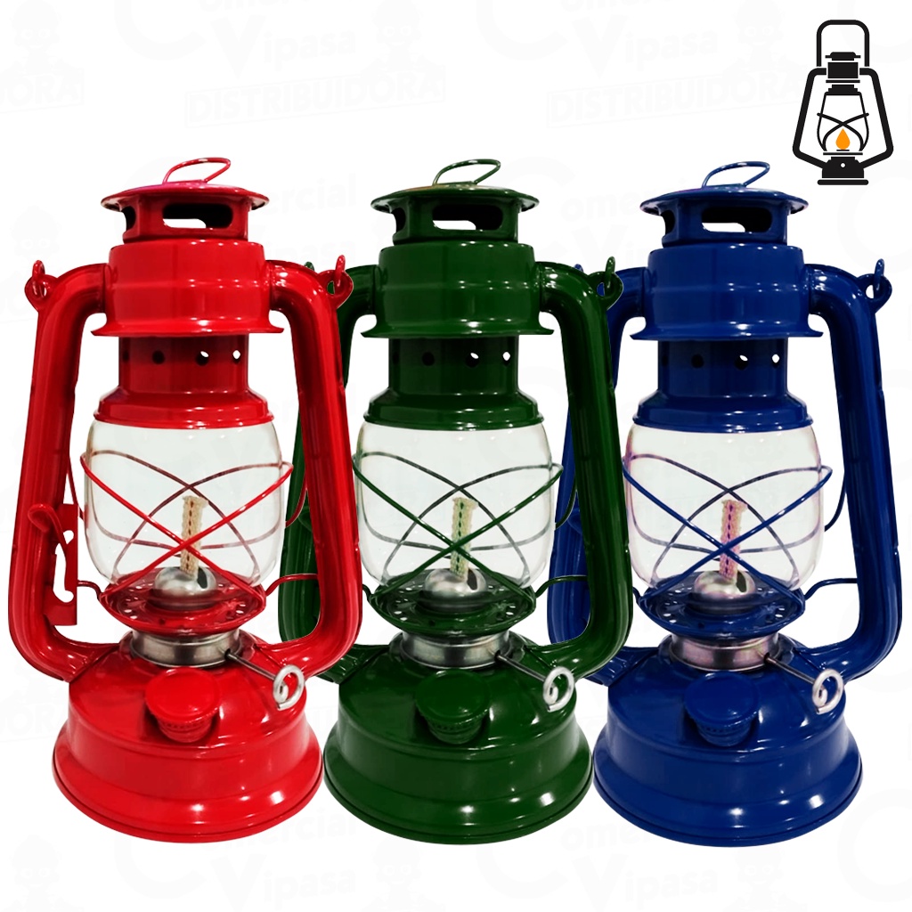 Lampião A Querosene 24cm Lamparina Pequena Luminária Vermelho Verde