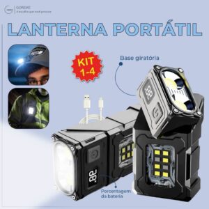 Lanterna Led Giratória com Chaveiro USB Recarregável Visor Magnético