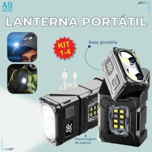 Lanterna Led Giratória com Chaveiro USB Recarregável Visor Magnético