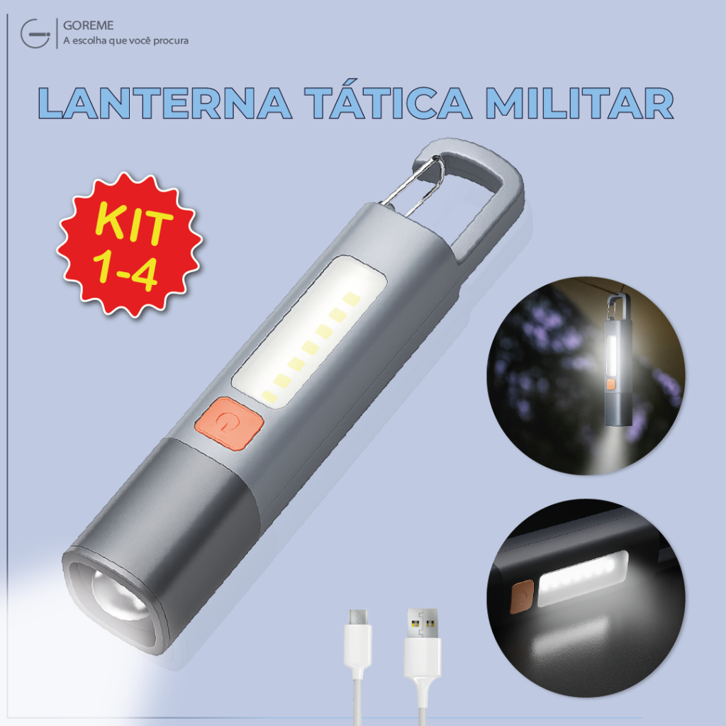 Lanterna Tática Led Recarregável Com Gancho e Zoom 1000LM Luminária — Decoração