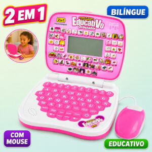 Laptop Infantil Bilíngue com Mouse Brinquedo Educativo 3 Anos Menina