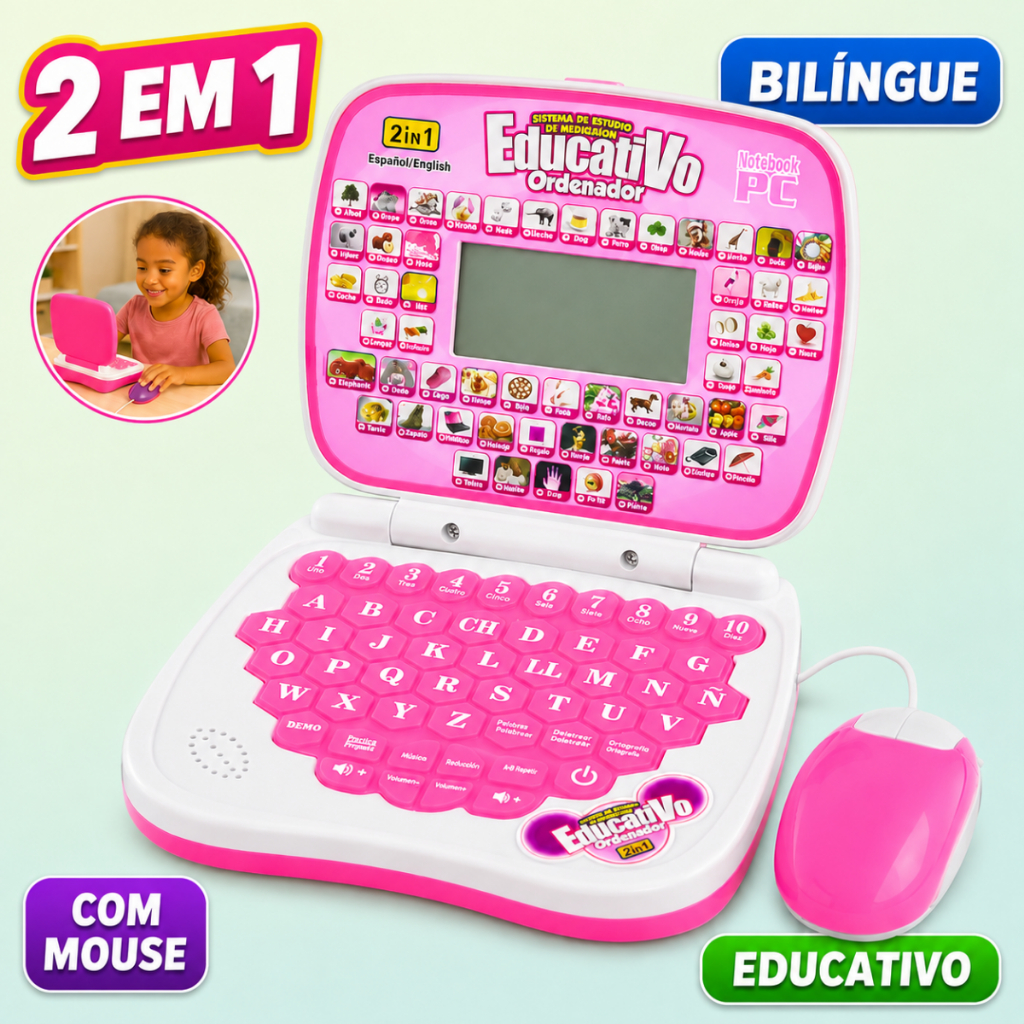 Laptop Infantil Bilíngue com Mouse Brinquedo Educativo 3 Anos Menina — Informática