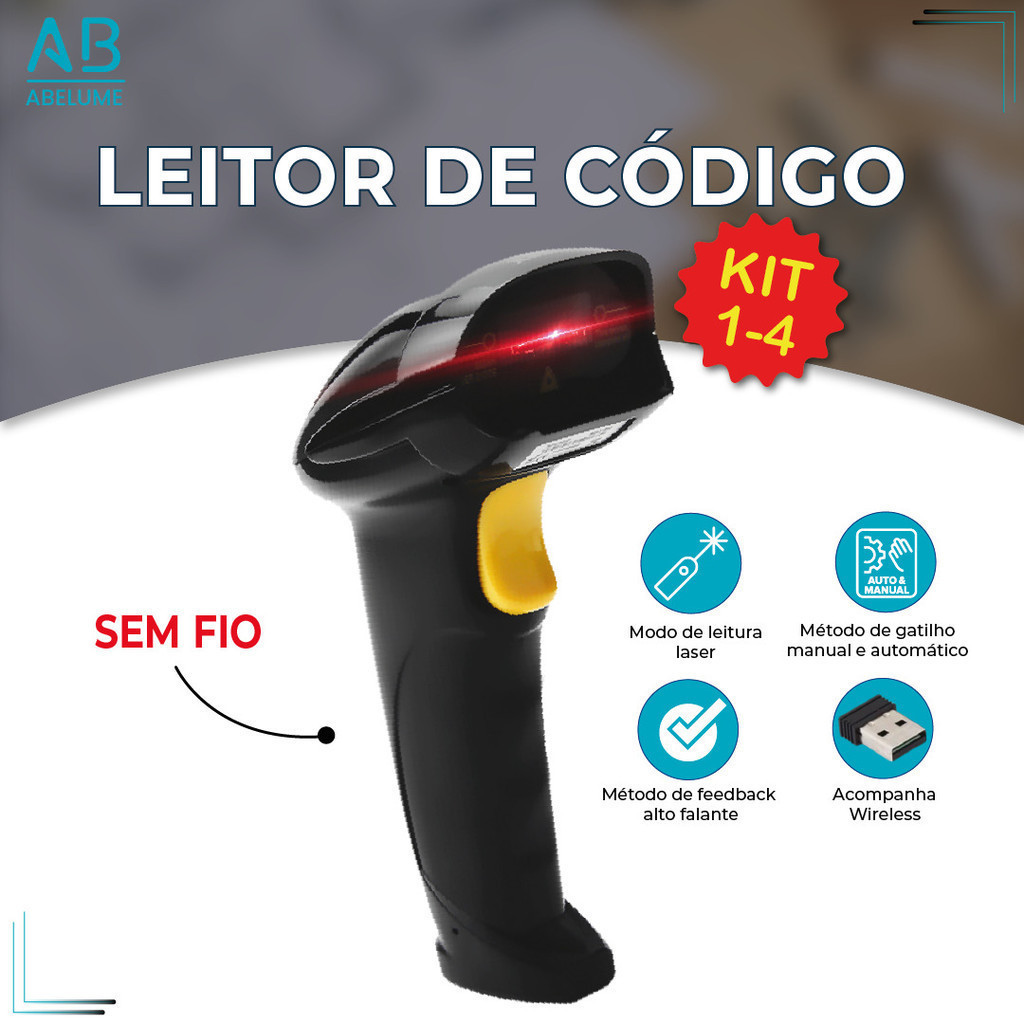 Leitor De Código De Barras Scanner Laser Sem Fio Wireless Leitura 1D