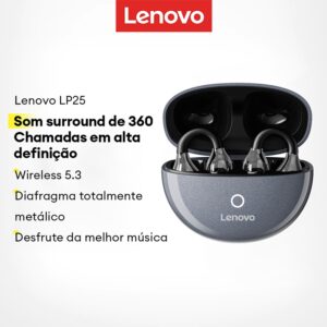 Lenovo LP25 Fone De Ouvido Bluetooth Transparente Alto E Baixo Uso