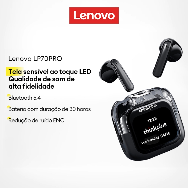 Lenovo LP70 Pro Fone De Ouvido Bluetooth Tela Colorida De Toque — Áudio e Fones