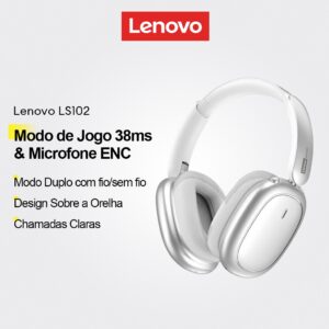 Lenovo LS102 Over Ear Headphones E Fone De Ouvido Bluetooth Sem Fio