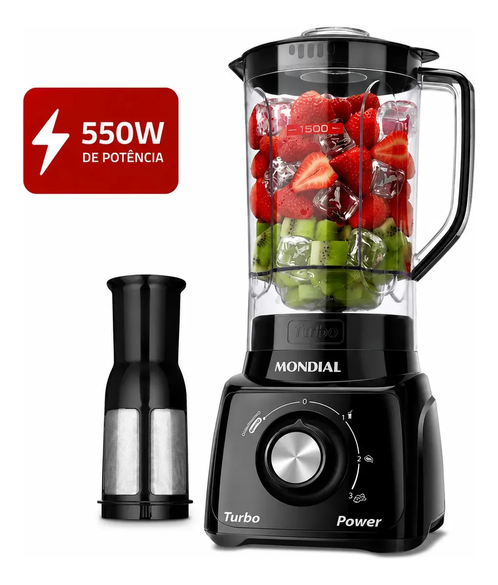 Liquidificador Mondial Turbo Power FB 550W 2.2L Preto 127V — Eletroportáteis