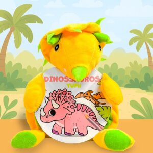 Livro de Colorir Infantil Com Pelúcia Naninha Dinossauros T-Rex