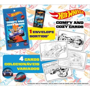 Livro Hot Wheels Comfy and Cozy 4 Cards para colorir e coleciona