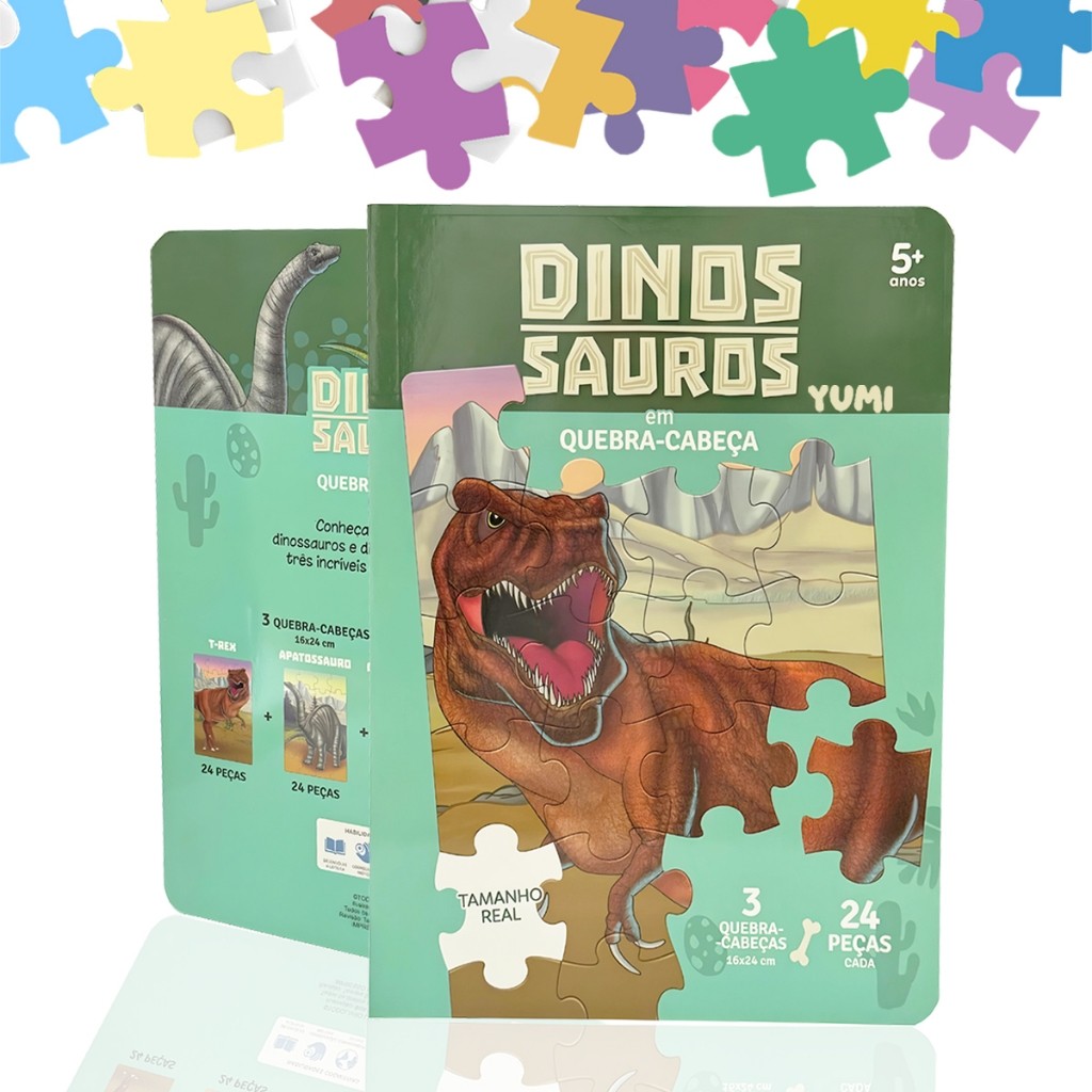 Livro Infantil Historia Dinossauros Em Quebra-cabeça Leia E — Brinquedos