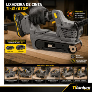 Lixadeira de Cinta a Bateria 21V Brushless Titanium Platina Sem