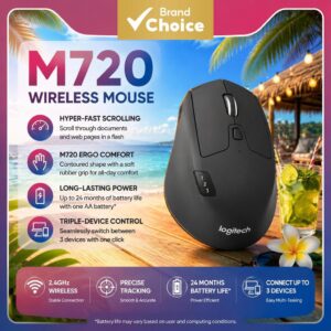 Logitech M720 Mouse Sem Fio Bluetooth, Compatível com Múltiplos