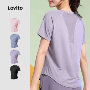 Lovito Casual Camiseta Esportiva Externa Respirável Olheiras Dri Fit