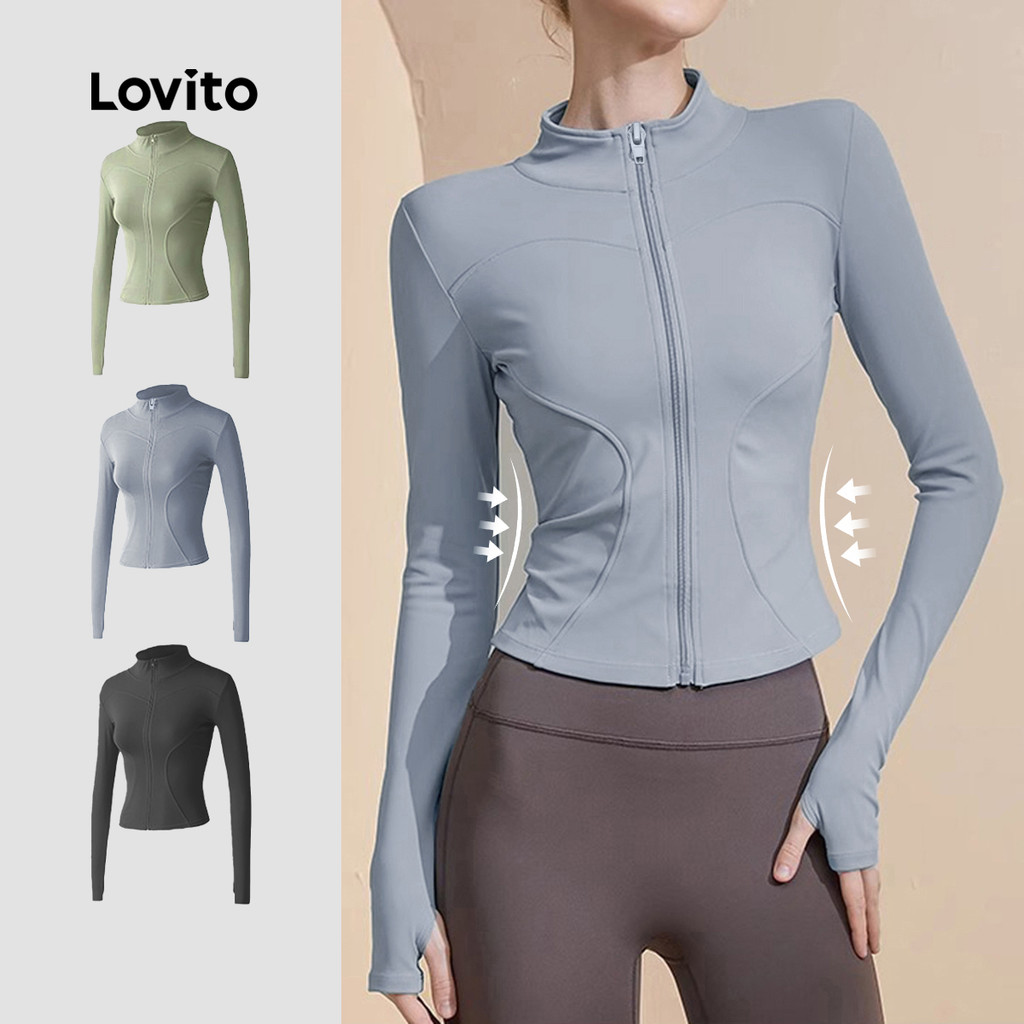 Lovito Casual Jaqueta Esportiva Suave ao Toque Elástica 4 Way Top de