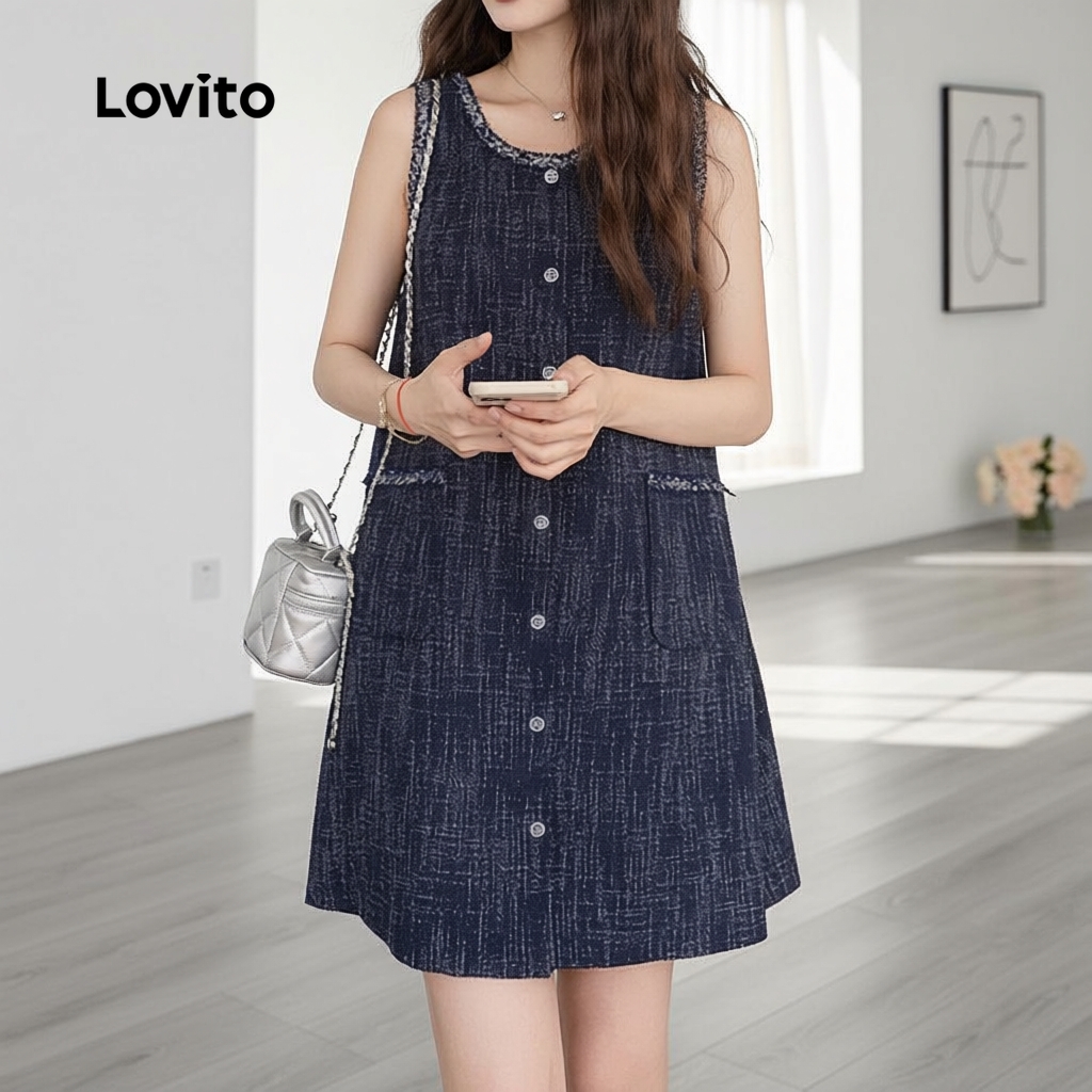 Lovito Casual Vestido Feminino Azul Escuro Primavera Verão L157ED1116 — Moda Feminina