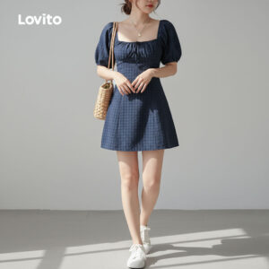 Lovito Casual Vestido Feminino Azul Jacquard Primavera Verão L164ED070