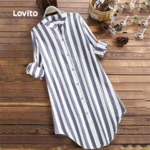 Lovito Casual Vestido Feminino Listrado com Estampa