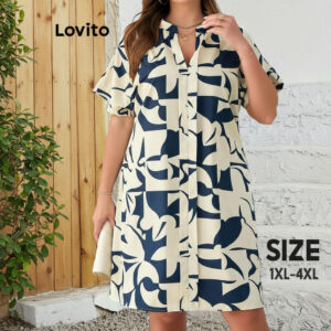 Lovito Casual Vestido Feminino Plus Size Plissado Floral para Verão e