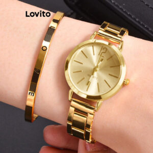Lovito Elegante Relógio Feminino de Quartzo Simples Levemente Luxuoso