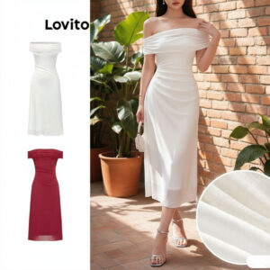 Lovito Elegante Vestido Feminino de Malha Liso com Contraste L87ED310