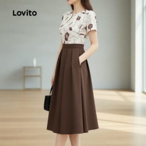 Lovito Elegante Vestido feminino em tecido floral para Primavera