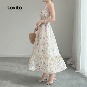 Lovito Férias Vestido Feminino Com Babados E Bainha Franzida Ideal