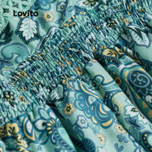 Lovito Férias Vestido Feminino Estampado Geométrico com Fenda Frontal