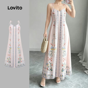 Lovito Padrão de Vestido Boho Estilo Resort Vestido Feminino