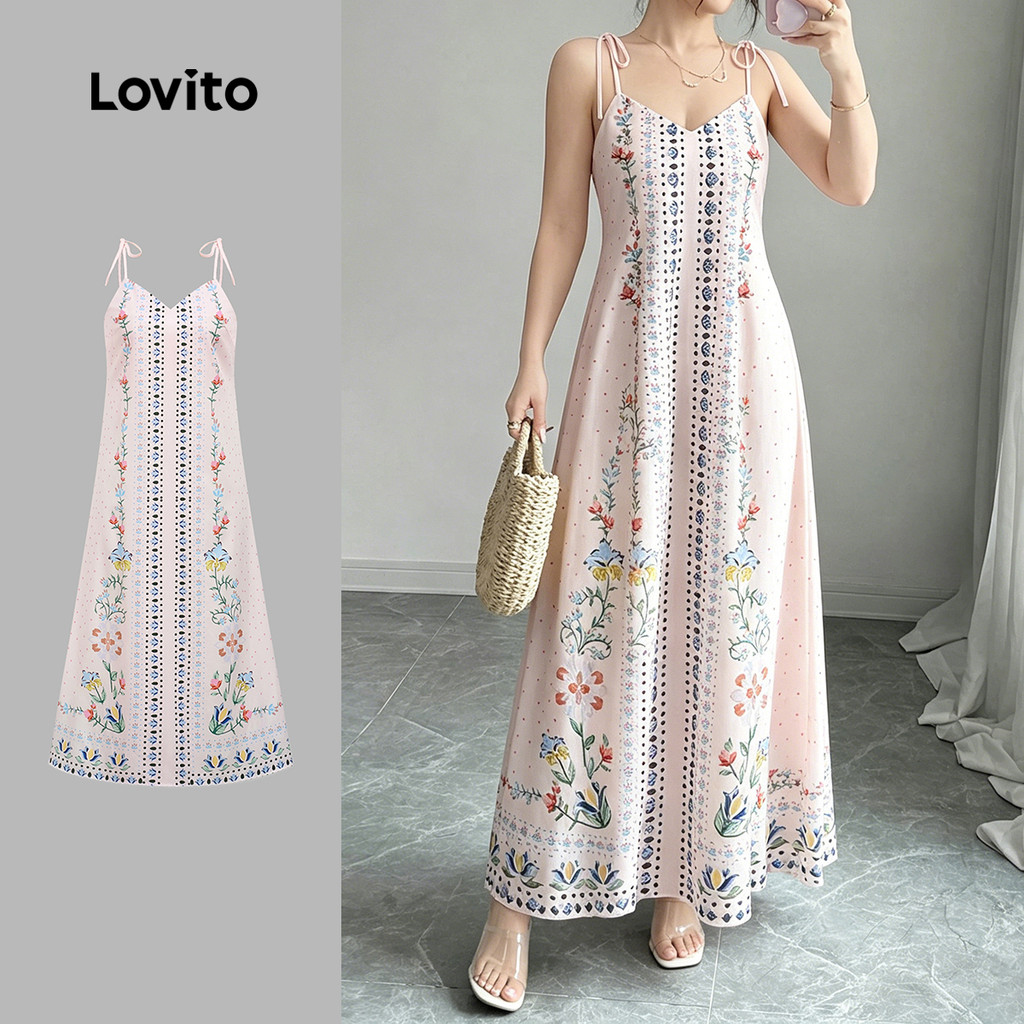 Lovito Padrão de Vestido Boho Estilo Resort Vestido Feminino
