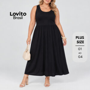 Lovito Plus Size Vestido Feminino Midi Rodado DRB271BRL300