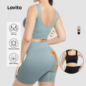 Lovito Push Up Casual Short De Academia Feminino Conjunto Levanta