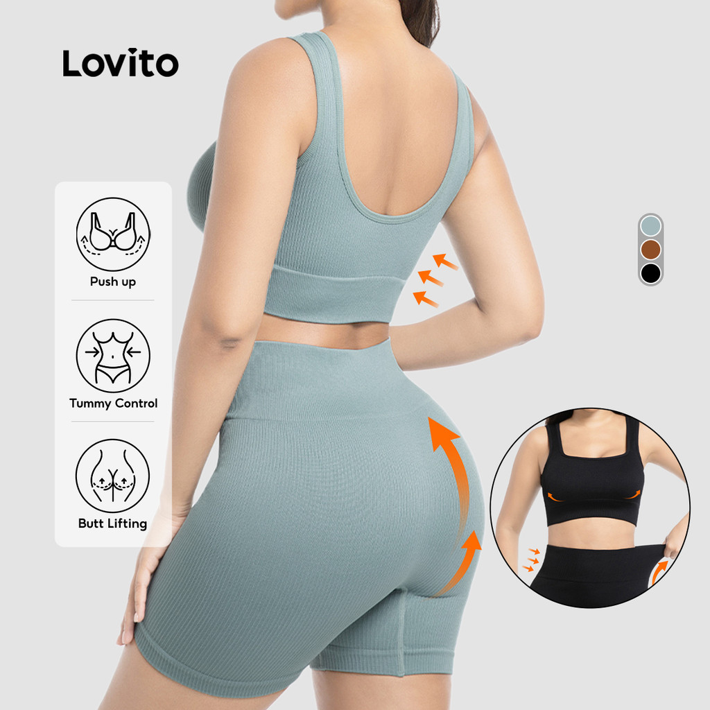 Lovito Push Up Casual Short De Academia Feminino Conjunto Levanta