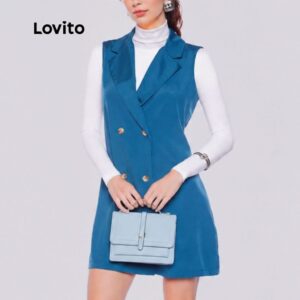 Lovito Vestido Feminino Alfaiataria Elegante com Botões DRB963BRL993