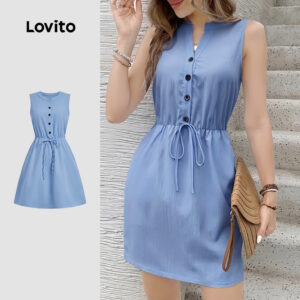 Lovito Vestido Feminino Azul Claro Elegante Frente Laço Confortável e