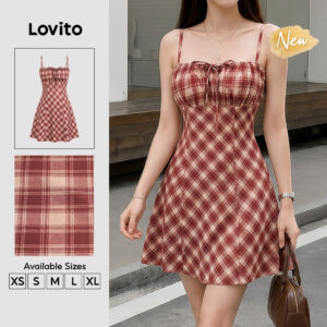 Lovito Vestido Feminino Casual Xadrez Com Amarração Comprimento Até O — Moda Feminina