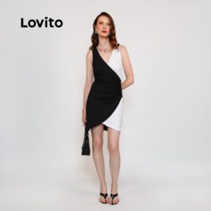Lovito Vestido Feminino Curto Bicolor DRB18201850
