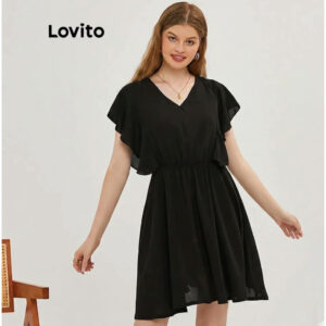 Lovito Vestido Feminino Curto Elegante Com Babados DRB20D326