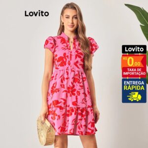 Lovito Vestido Feminino Curto Estampa Floral Com Babado Barra