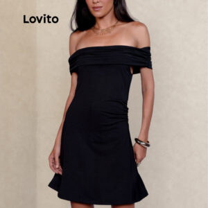 Lovito Vestido Feminino Curto Ombro a Ombro DRB936BRL966 — Moda Feminina