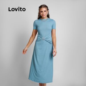 Lovito Vestido Feminino de Malha Detalhe Fivela DRB21642194