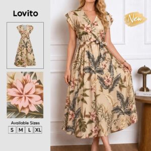 Lovito Vestido Feminino Elegante com Estampa Zíper e Cinto primavera