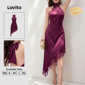 Lovito Vestido Feminino Elegante Liso De Cor Sólida Com Amarração