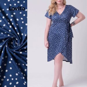 Lovito Vestido Feminino Envelope Estampa Poá Plus Size DRB422BRL451
