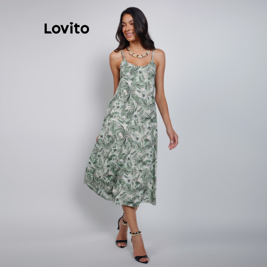 Lovito Vestido Feminino Estampa Folhagens DRB915BRL945 — Moda Feminina