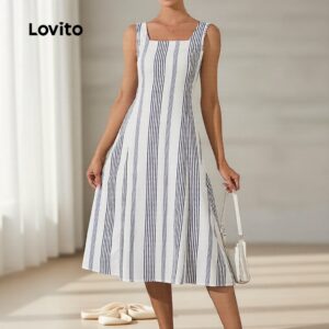 Lovito Vestido Feminino Estiloso com Babados Listrados para Primavera