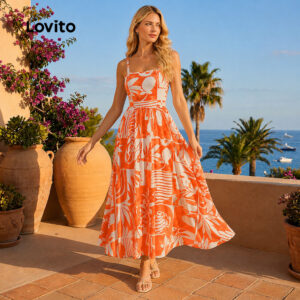 Lovito Vestido Feminino Férias Estampado para o Verão e Primavera