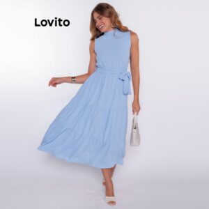 Lovito Vestido Feminino Longo Elegante com Babados DRB603BRL633 — Moda Feminina