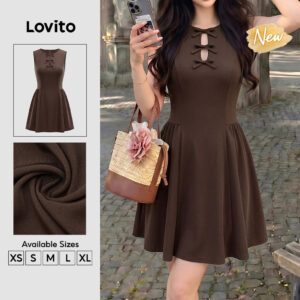 Lovito Vestido Feminino Marrom Casual Curto Com Corte Em Linha a Para