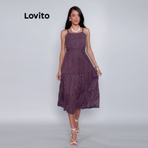 Lovito Vestido Feminino Midi Alcinha Decote Reto DRB15681598